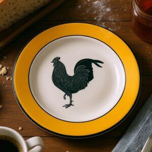 Rooster Design Plate By Primitive Artisan Incorporated 8" Diameter Yellow Rim
